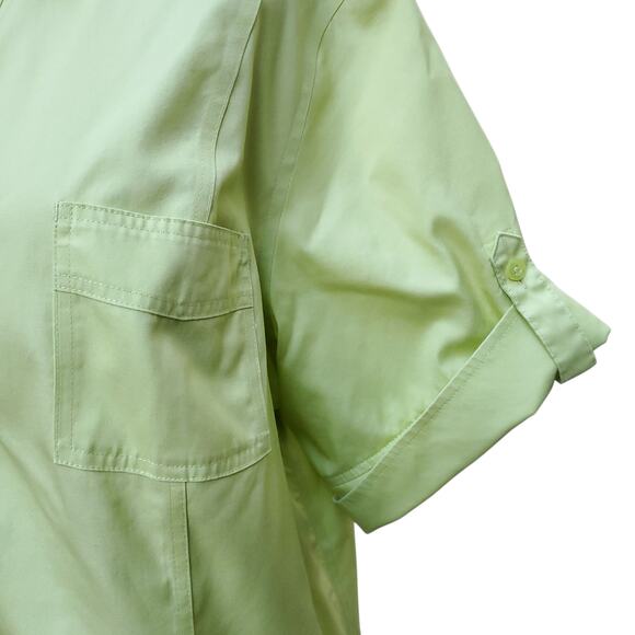 Chico's Yellow Green No Iron Button Down Short Sleeve Shirt Roll Tab Chicos 3 XL - Picture 6 of 16